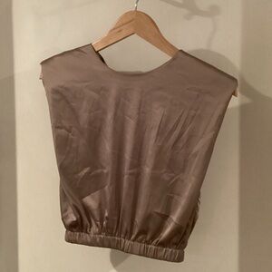 Cropped Satin Tank Top in Taupe - Sleek Sleeveless Style